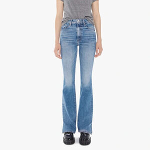 New MOTHER High Waisted Weekender Slice Heel Jeans Denim Flare Mid Rise Blue